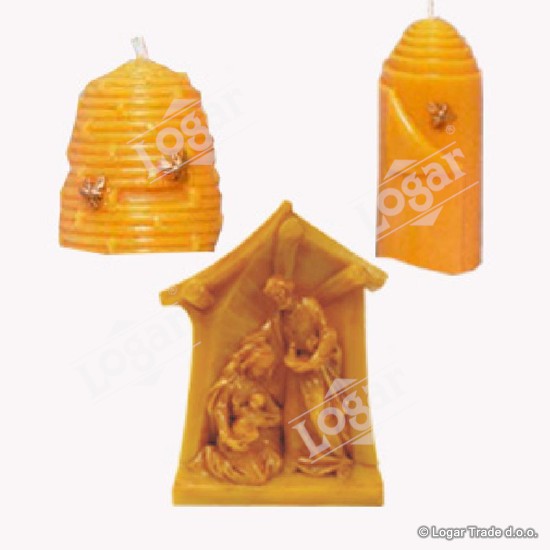 Sveče iz čebeljega voska  - panj veliki, zavita s čebelo, jaslice - 30